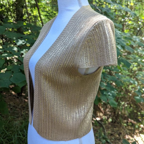 BCBGMaxAzria Cropped Cardigan Sweater Open Front in Metallic Gold Size Medium - Picture 3 of 6